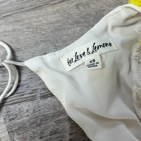 For Love & Lemons Puff Sleeve Mini Dress White Yellow Polka Dot Open Back XS - Picture 11 of 11